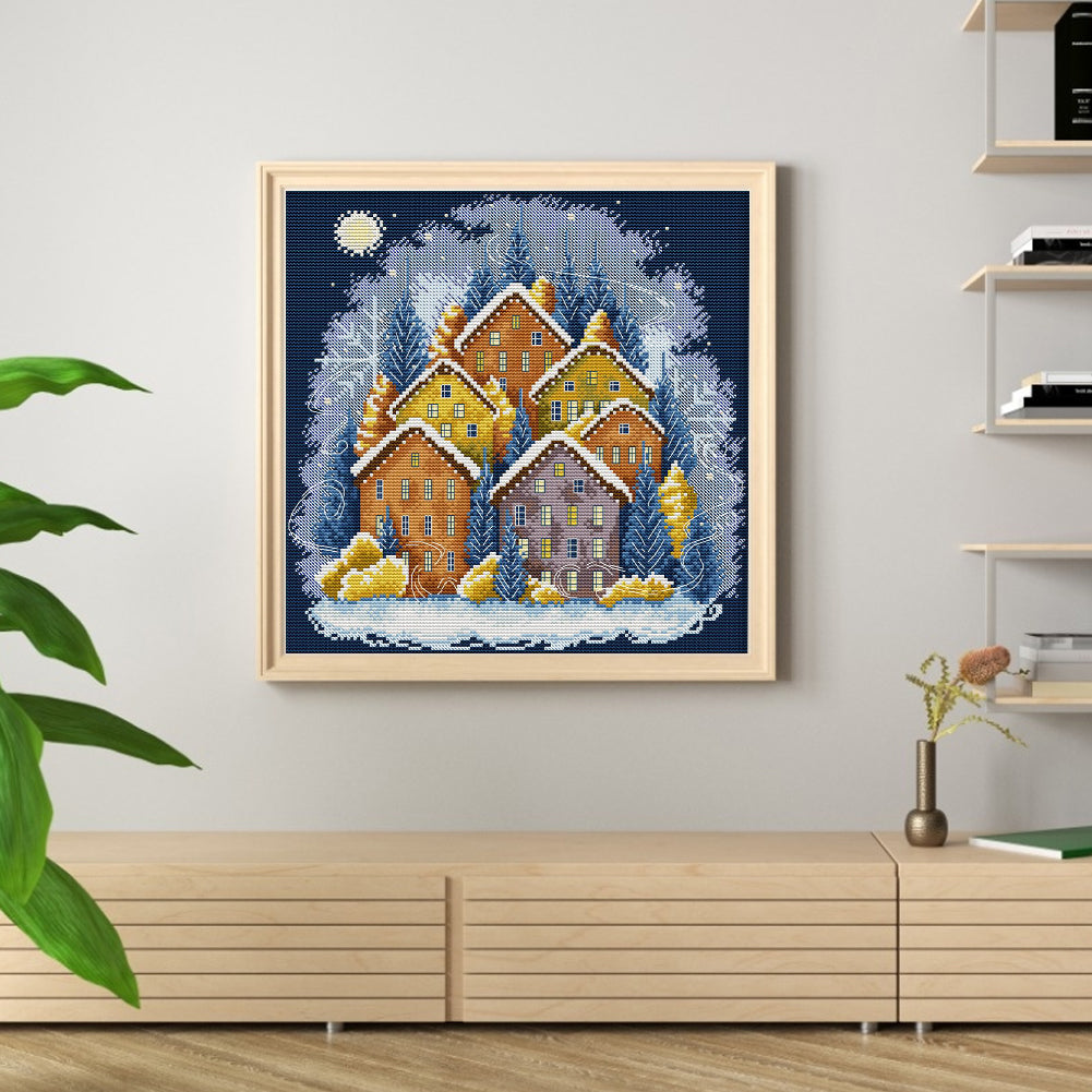 Winter Colorful House - Full 14CT Stamped Cross Stitch 33x33CM - Joy Sunday Backstitch