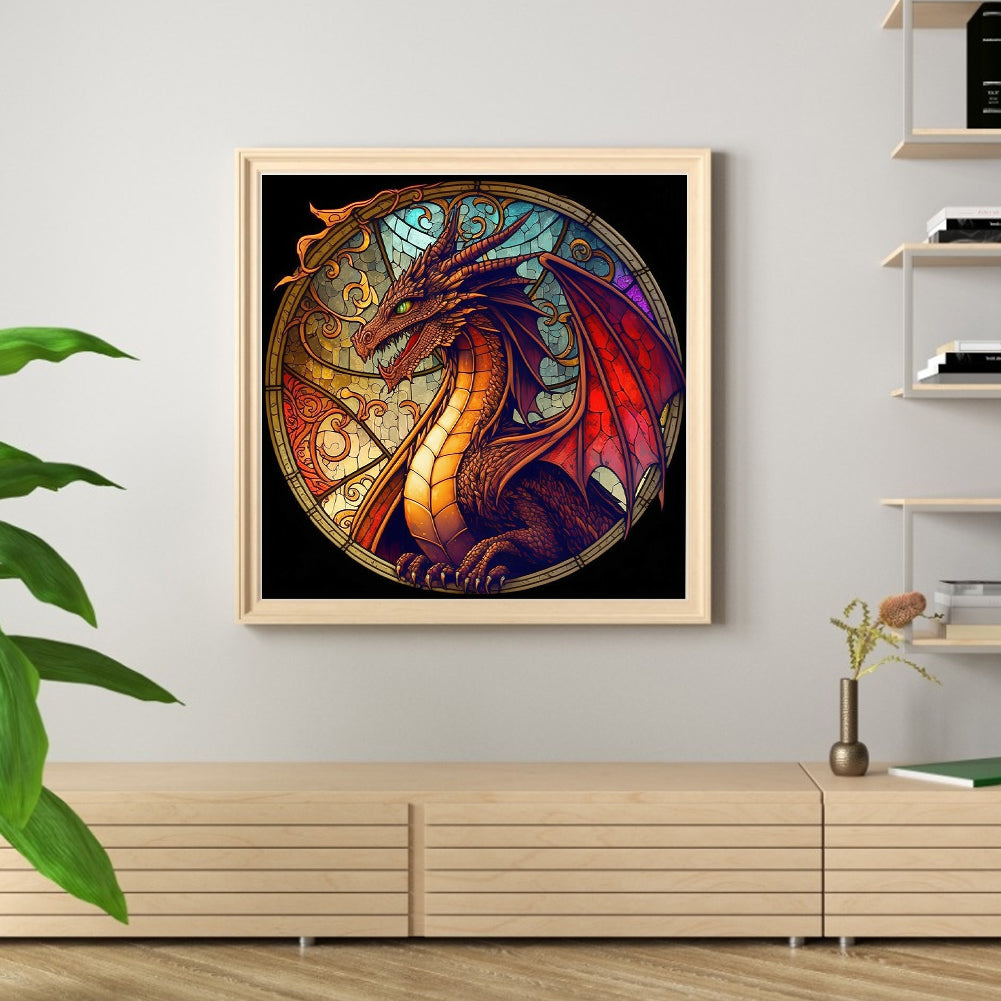 Glass Painting - Dragon - Full 11CT Stamped Cross Stitch 40x40CM - Huacan