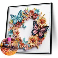 Load image into Gallery viewer, Butterfly Wreath Quilling Art 30*30CM(Canvas) Partial Special Shaped Drill Diamond Painting