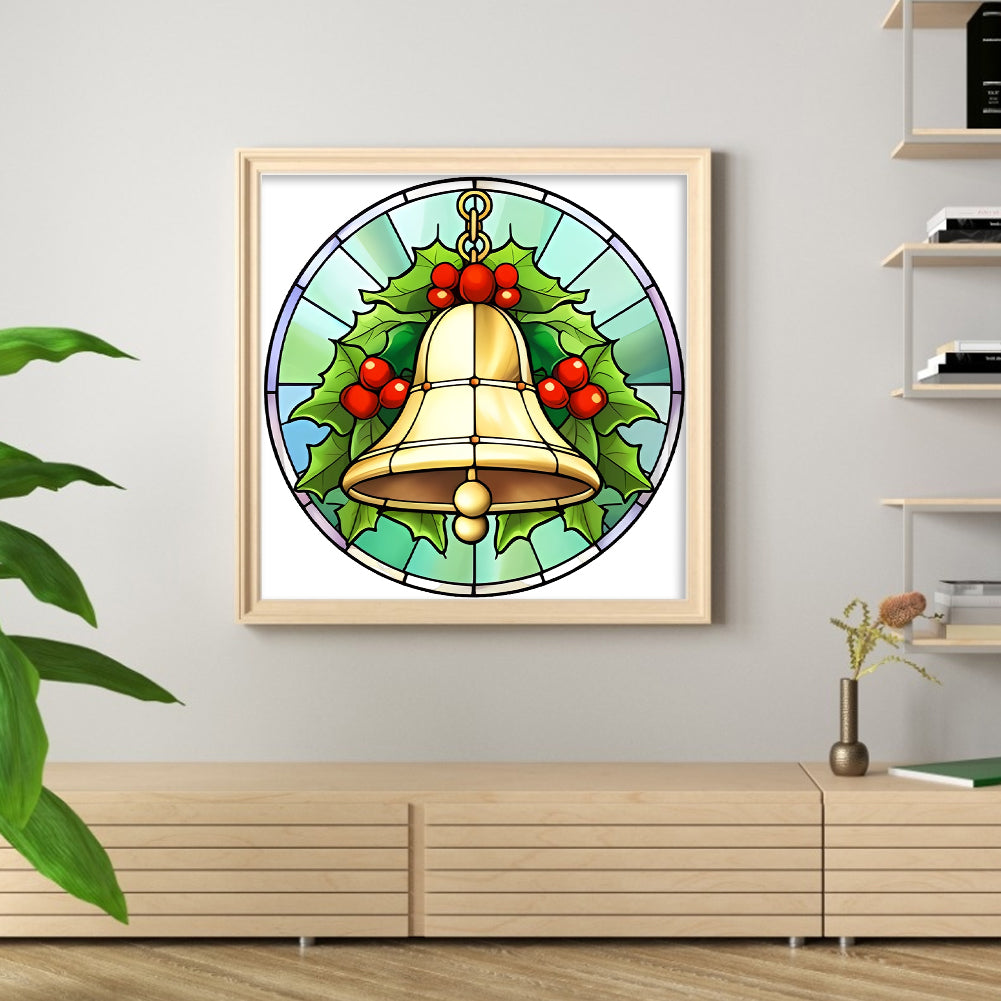 Glass Painting - Christmas Bell - Full 18CT Stamped Cross Stitch 20x20CM - Huacan