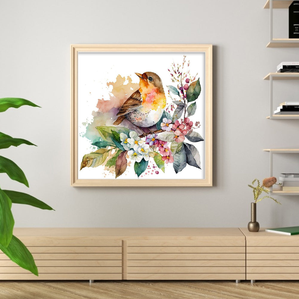 Birds With Flowers And Plants - Full 18CT Stamped Cross Stitch 20x20CM - Huacan