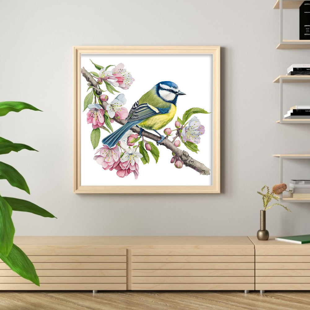 Birds With Flowers And Plants - Full 18CT Stamped Cross Stitch 20x20CM - Huacan