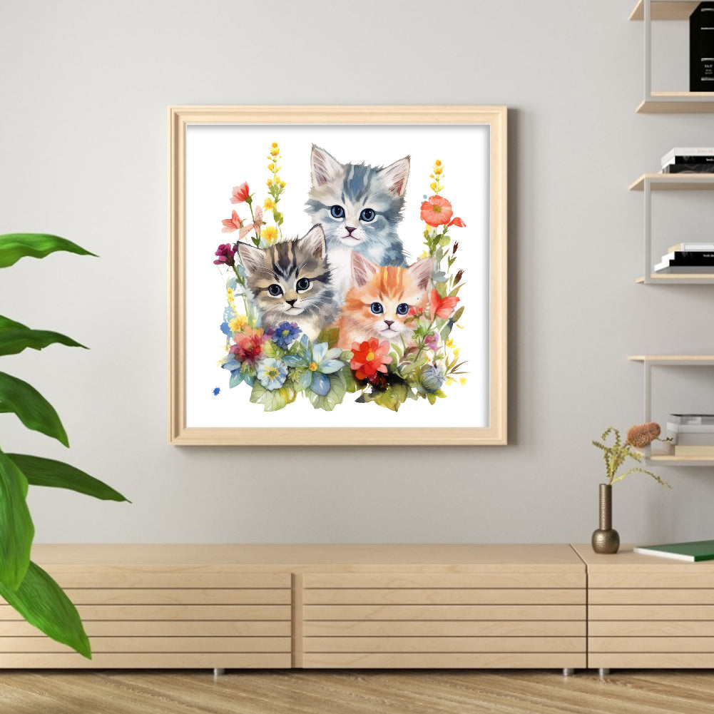 Three Cats - Full 18CT Stamped Cross Stitch 25x25CM - Huacan