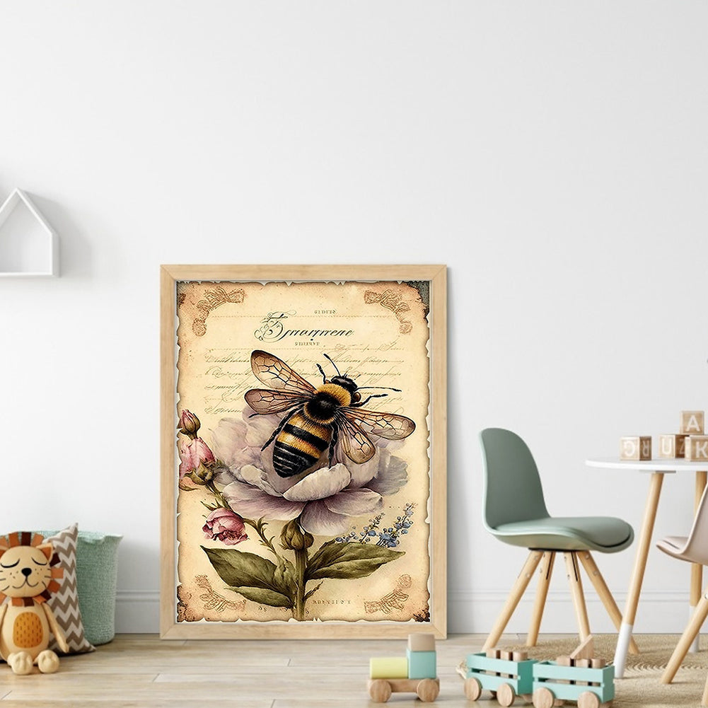 Vintage Poster - Fresh Flowers And Bees - Full 11CT Counted Cross Stitch 40x55CM - Huacan