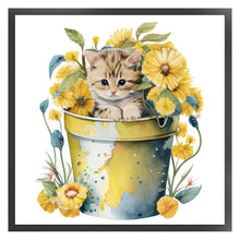 Load image into Gallery viewer, Yishu - Cat With Teacup Flowers - 50*50CM 11CT 3 Stamped Cross Stitch