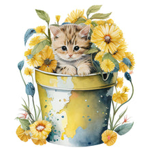 Load image into Gallery viewer, Yishu - Cat With Teacup Flowers - 50*50CM 11CT 3 Stamped Cross Stitch