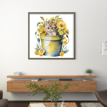 Load image into Gallery viewer, Yishu - Cat With Teacup Flowers - 50*50CM 11CT 3 Stamped Cross Stitch