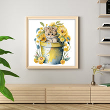 Load image into Gallery viewer, Yishu - Cat With Teacup Flowers - 50*50CM 11CT 3 Stamped Cross Stitch