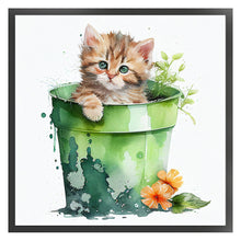 Load image into Gallery viewer, Yishu - Cat With Teacup Flowers - 50*50CM 11CT 3 Stamped Cross Stitch