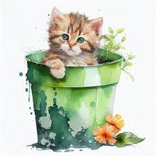 Load image into Gallery viewer, Yishu - Cat With Teacup Flowers - 50*50CM 11CT 3 Stamped Cross Stitch