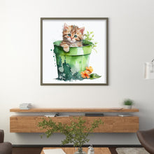 Load image into Gallery viewer, Yishu - Cat With Teacup Flowers - 50*50CM 11CT 3 Stamped Cross Stitch