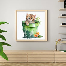 Load image into Gallery viewer, Yishu - Cat With Teacup Flowers - 50*50CM 11CT 3 Stamped Cross Stitch