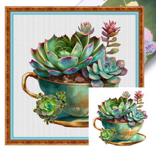 Load image into Gallery viewer, DIY - Teacup Succulents - 50*50CM 11CT 3 Stamped Cross Stitch