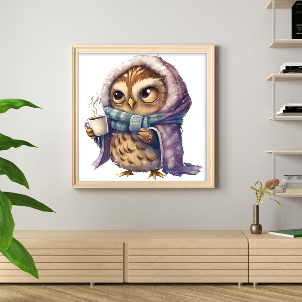 Owl - Full 18CT Stamped Cross Stitch 20x20CM - Huacan