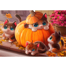 Load image into Gallery viewer, Yishu - Pumpkin Kitten - 55*40CM 11CT 3 Stamped Cross Stitch