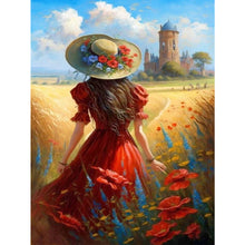 Load image into Gallery viewer, Huancan - Girl With Poppies In The Manor (Back View) - 40*55CM 11CT 3 Stamped Cross Stitch