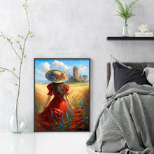 Load image into Gallery viewer, Huancan - Girl With Poppies In The Manor (Back View) - 40*55CM 11CT 3 Stamped Cross Stitch