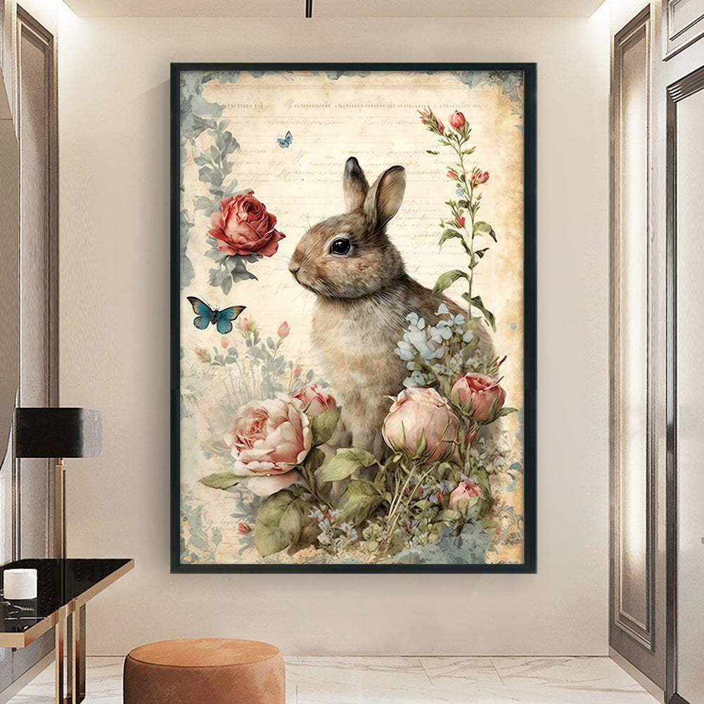 Vintage Poster - Rabbit And Peony - Full 11CT Stamped Cross Stitch 40x60CM - Huacan