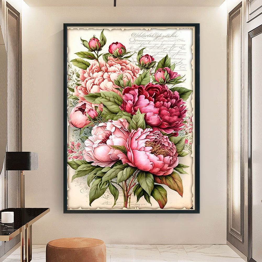 Vintage Poster - Peony Bouquet - Full 11CT Stamped Cross Stitch 40x60CM - Huacan