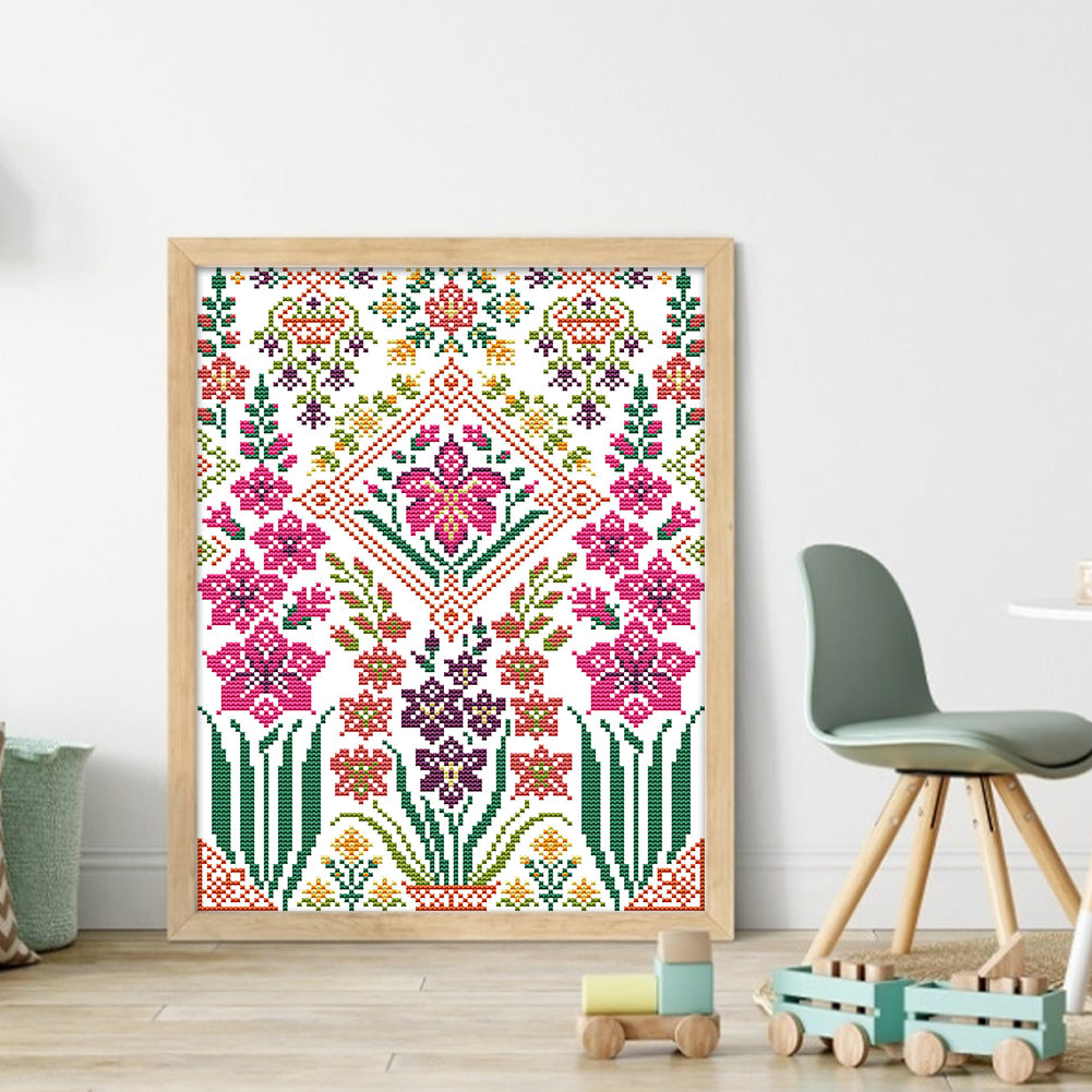 Embroidery Flowers - Partial 14CT Stamped Cross Stitch 27x35CM - Joy Sunday