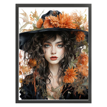 Load image into Gallery viewer, Huancan - Autumn Flowers And Black Hat Woman - 50*65CM 11CT 3 Stamped Cross Stitch