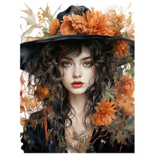 Load image into Gallery viewer, Huancan - Autumn Flowers And Black Hat Woman - 50*65CM 11CT 3 Stamped Cross Stitch