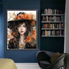 Load image into Gallery viewer, Huancan - Autumn Flowers And Black Hat Woman - 50*65CM 11CT 3 Stamped Cross Stitch