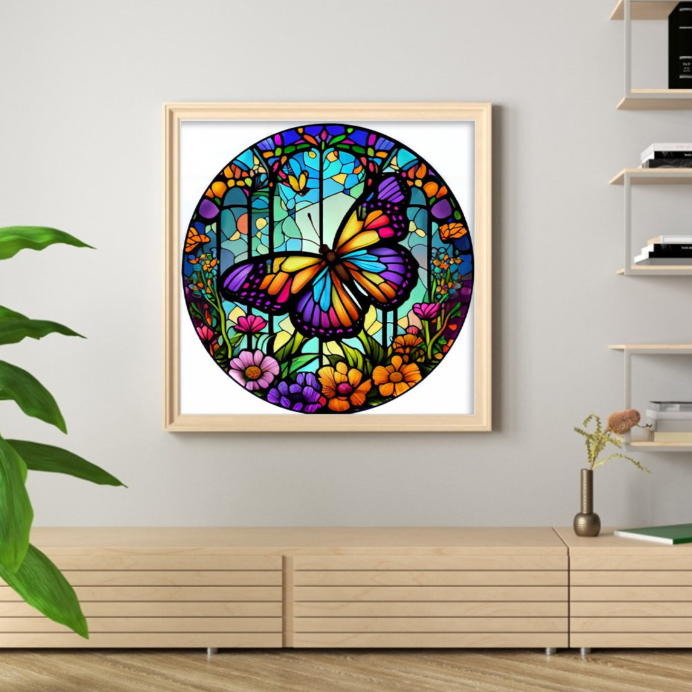 Glass Painting - Butterfly - Full 14CT Counted Cross Stitch 40x40CM - Huacan