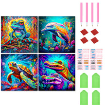 Load image into Gallery viewer, 4PCS Frog, Dolphin, Turtle, Crocodile 30*30CM(Canvas) Full Round Drill Diamond Painting
