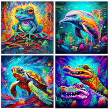 Load image into Gallery viewer, 4PCS Frog, Dolphin, Turtle, Crocodile 30*30CM(Canvas) Full Round Drill Diamond Painting