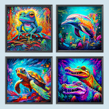 Load image into Gallery viewer, 4PCS Frog, Dolphin, Turtle, Crocodile 30*30CM(Canvas) Full Round Drill Diamond Painting
