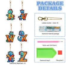 Load image into Gallery viewer, 6PCS Double Sided Diamond Painting Art Keychain Pendant (Dinosaur 26 Letters 4)