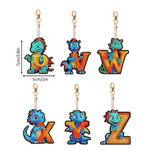 Load image into Gallery viewer, 6PCS Double Sided Diamond Painting Art Keychain Pendant (Dinosaur 26 Letters 4)