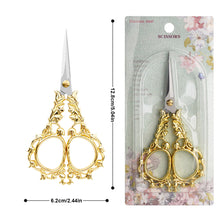 Load image into Gallery viewer, Flower Pattern Embroidery Scissors for Sewing Crafting 6.2x12.8cm (Golden Brown)
