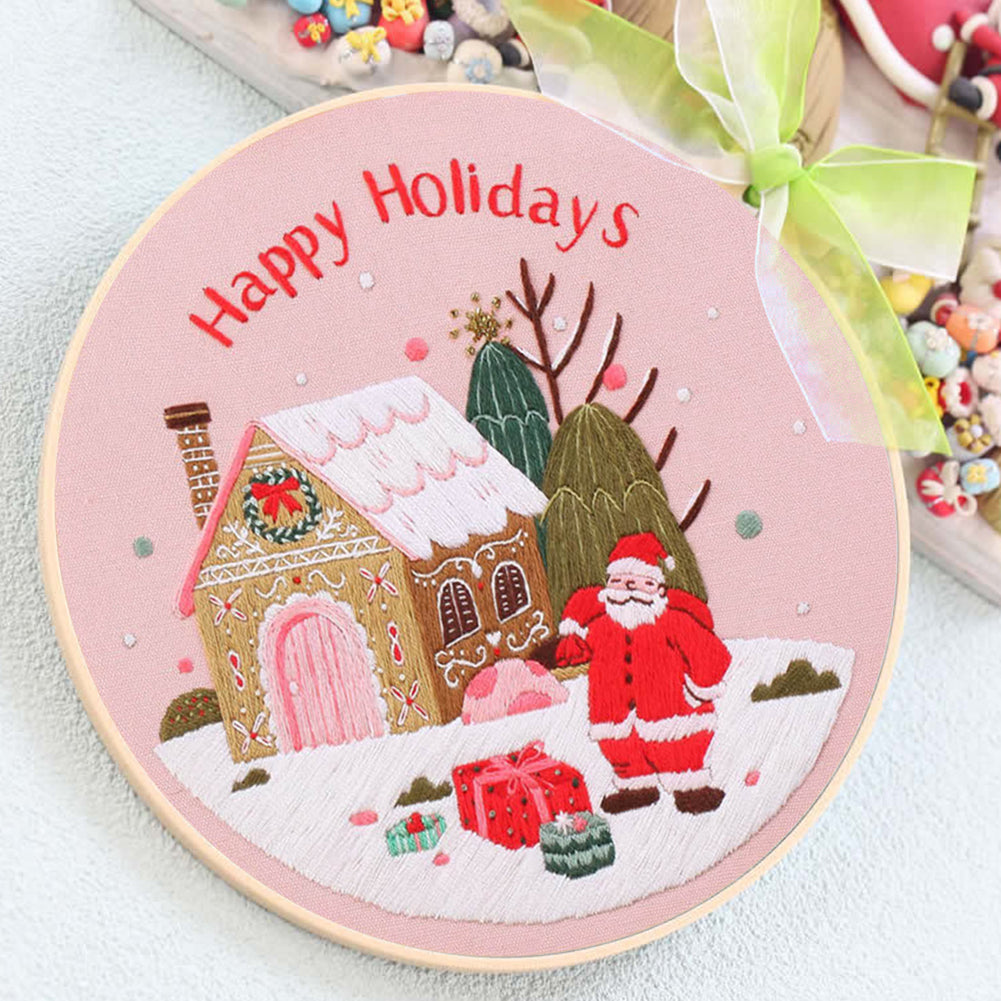 Christmas - DIY Embroidery Cross Stitch Kit with Pattern Cotton Threads Needles Hoop 30x30CM/11.81x11.81in