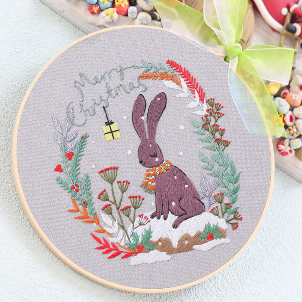 Christmas - DIY Embroidery Cross Stitch Kit with Pattern Cotton Threads Needles Hoop 30x30CM/11.81x11.81in