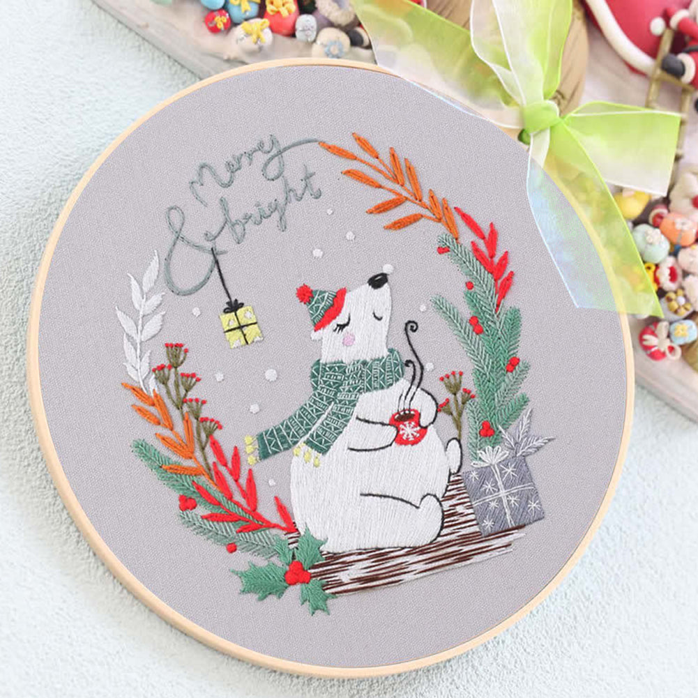 Christmas - DIY Embroidery Cross Stitch Kit with Pattern Cotton Threads Needles Hoop 30x30CM/11.81x11.81in