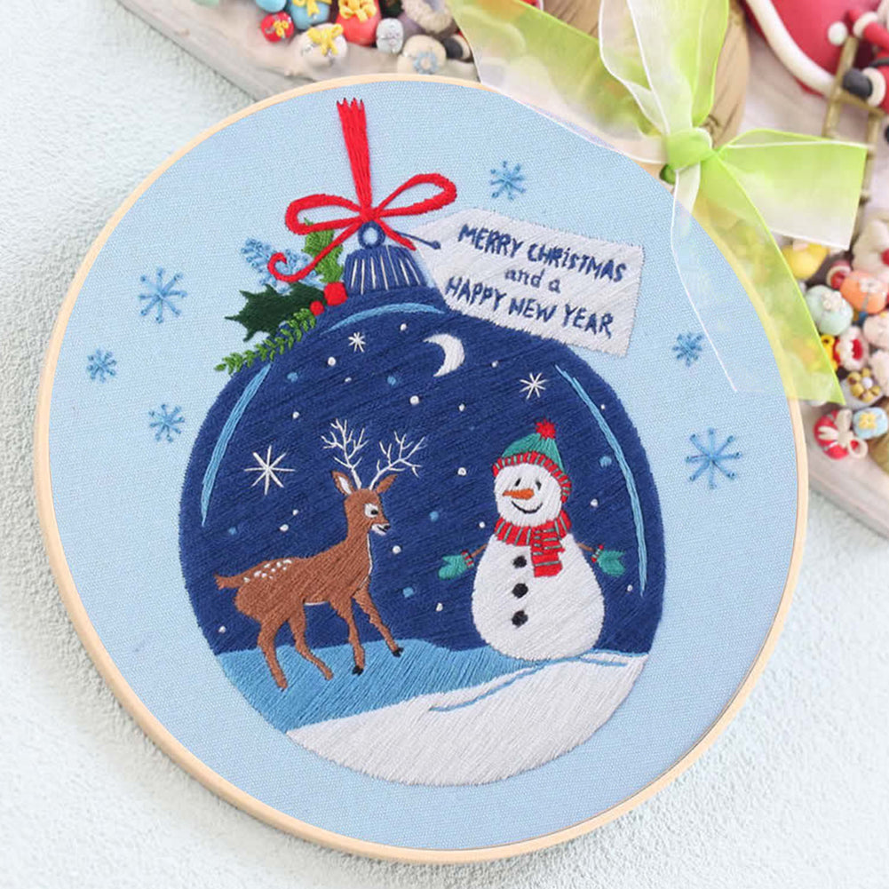 Christmas - DIY Embroidery Cross Stitch Kit with Pattern Cotton Threads Needles Hoop 30x30CM/11.81x11.81in