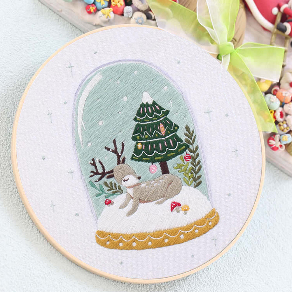 Christmas - DIY Embroidery Cross Stitch Kit with Pattern Cotton Threads Needles Hoop 30x30CM/11.81x11.81in