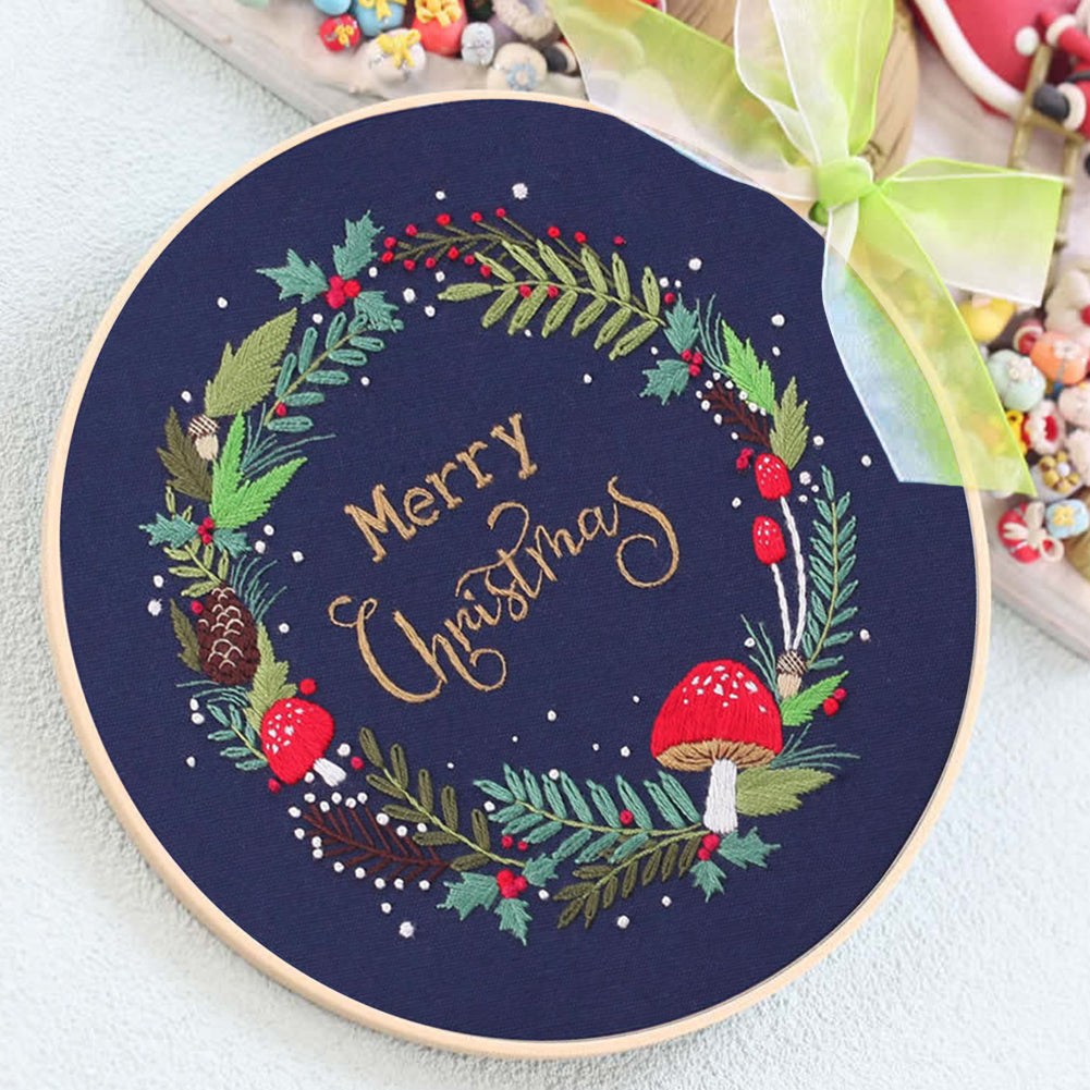 Christmas - DIY Embroidery Cross Stitch Kit with Pattern Cotton Threads Needles Hoop 30x30CM/11.81x11.81in