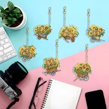Load image into Gallery viewer, 6PCS Double Sided Special Shape Diamond Painting Keychain (Sunflower Buggy)