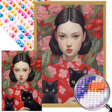 Load image into Gallery viewer, Black-Haired Girl And Cat 40*60CM(Picture) Full Round Drill Diamond Painting