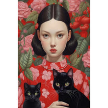 Load image into Gallery viewer, Black-Haired Girl And Cat 40*60CM(Picture) Full Round Drill Diamond Painting