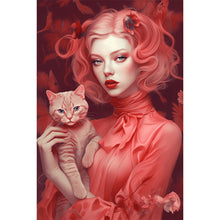 Load image into Gallery viewer, Red-Haired Woman And Cat 40*60CM(Picture) Full Round Drill Diamond Painting