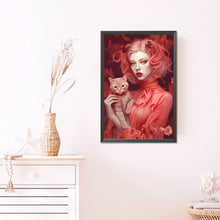 Load image into Gallery viewer, Red-Haired Woman And Cat 40*60CM(Picture) Full Round Drill Diamond Painting