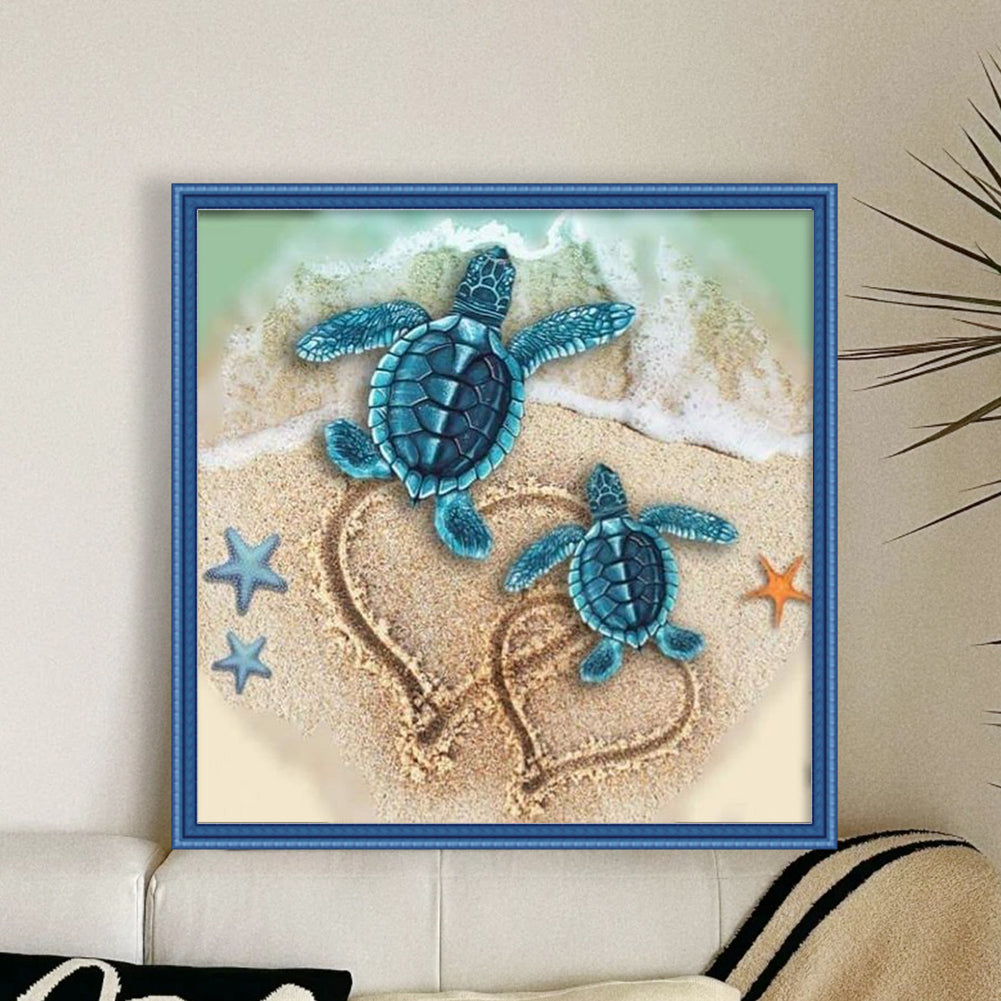 Tortoise On Beach - Full 11CT Stamped Cross Stitch 40x40CM - Huacan