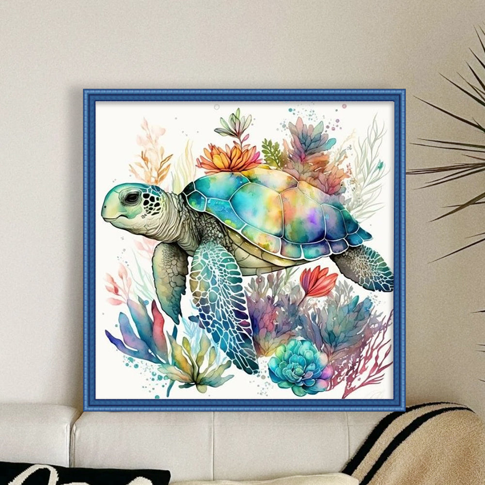 Watercolor Tortoise - Full 11CT Stamped Cross Stitch 40x40CM - Huacan