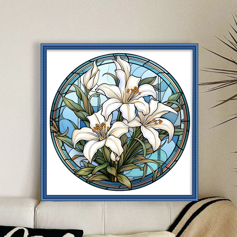 Glass Painting - Lily - Full 18CT Stamped Cross Stitch 25x25CM - Huacan