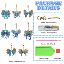 Load image into Gallery viewer, 6PCS Double Sided Special Shape Diamond Painting Keychain (Peacock Bow)
