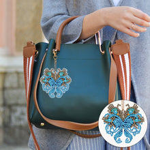 Load image into Gallery viewer, 6PCS Double Sided Special Shape Diamond Painting Keychain (Peacock Bow)